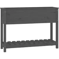 vidaXL Plantenbak met schap 111,5x34,5x81 cm massief grenenhout grijs