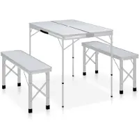 vidaXL Campingtafel inklapbaar met 2 banken aluminium wit