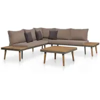 vidaXL 4-delige Loungeset met kussens massief acaciahout bruin