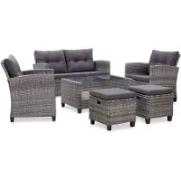 vidaXL 6-delige Loungeset met kussens poly rattan donkergrijs
