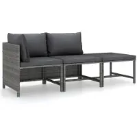 vidaXL 3-delige Loungeset met kussens poly rattan grijs