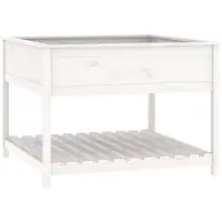vidaXL Plantenbak met schap 111,5x111,5x81 cm massief grenenhout wit