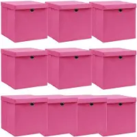 vidaXL Opbergboxen met deksel 10 st 32x32x32 cm stof roze