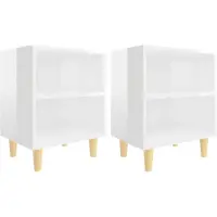 vidaXL Nachtkastjes 2 st met houten poten 40x30x50 cm hoogglans wit