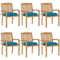 vidaXL Tuinstoelen stapelbaar 6 st met kussens massief teakhout