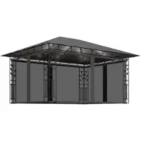 vidaXL Paviljoen met muggennet en LED-lichtketting, 4x3x2,73 meter, antraciet