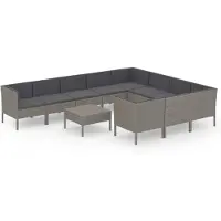 vidaXL 11-delige Loungeset met kussens poly rattan grijs