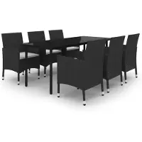 vidaXL 7-delige tuinset met kussens, van polyrotan met glazen tafelblad