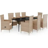 vidaXL 9-delige tuinset met kussens, beige