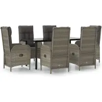 vidaXL 7-delige Tuinset met kussens poly rattan zwart en grijs