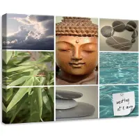 Canvas Schilderij - Boeddha - Zen - Boeddhisme - Meditatie - Zen meditatie - Buddha - Stenen - Woonkamer - Schilderijen op - Inclusief Frame (80 x 80 cm)