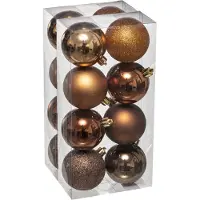 Atmosphera kerstballen - 16x stuks - brons - kunststof - 7 cm