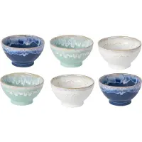 Costa Nova Grespresso kom set van 6 in aqua, blauw en wit Made in Portugal met de hand 15 cm