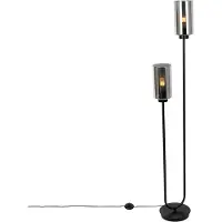 QAZQA Art Deco vloerlamp zwart met smoke glas 2-lichts - Laura