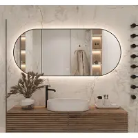 Schaere Ovale badkamerspiegel met indirecte verlichting, verwarming, touch sensor, kleurenwissel en mat zwart frame 160×70 cm