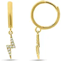 New Bling 9NBSAM-G230336 Gouden Oorringen met Zirkonia - Bliksem - 12x2mm - 25mm Totale Lengte - 14 Karaat- Goud