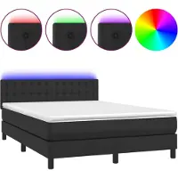 vidaXL Boxspring met matras en LED kunstleer zwart 140x200 cm