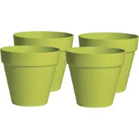 Mega Collections Plantenpot/bloempot - 4x - kunststof - lime groen - binnen/buiten - D20 x H17 cm