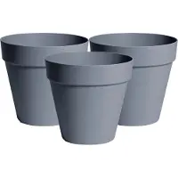Mega Collections Plantenpot/bloempot - 3x - kunststof - grijs - binnen/buiten - D26 x H22 cm