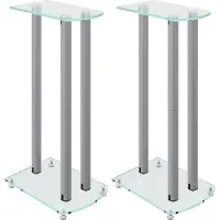 vidaXL Luidsprekerstandaards 2 st 3 pijlers gehard glas zilverkleurig