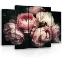 Canvas Schilderij - Bloemen - Boeket - Rozen - Wit - Planten - Inclusief Frame - 150x100cm (lxb) - 5 Luiks