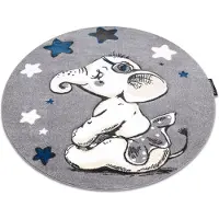 Rugsx Tapijt PETIT ELEPHANT OLIFANTJE Sterretje ROND grijskleuring cirkel 140 cm