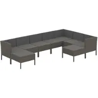 vidaXL 9-delige Loungeset met kussens poly rattan grijs
