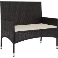 vidaXL Tuinbank, 2-zits, met kussens, zwart, polyrotan