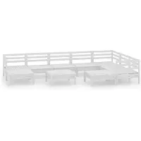vidaXL 10-delige loungeset voor de tuin, massief grenenhout, wit