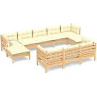 vidaXL 10-delige Loungeset met crèmekleurig kussens massief grenenhout