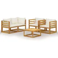 vidaXL 5-delige Loungeset met kussens massief acaciahout crème