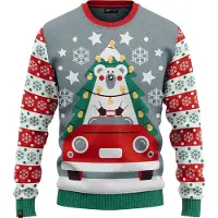 JAP Christmas Kersttrui voor kinderen (maat 104/110) - 100% Gerecycled - Kriebelt niet - Kerstcadeau - Foute Kersttrui jongens en meisjes (4/5 jaar) - Driving home for Christmas - Blauw