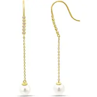 New Bling 9NBSAM-G230281 Gouden Oorhangers met Parel en Zirkonia - 5,4mm - 41mm Totaal Lengte - 14 Karaat - Goud