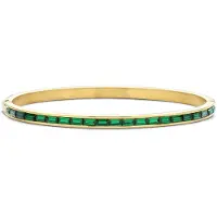 CO88 Collection 8CB-91237 Stalen Armband met Zirkonia Steentjes - Bangel - Zirkonia Baquette - 4mm Breed - 17cm -Groen - Goudkleurig