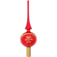 Merkloos Krebs kerstboom piek - rood/goud - 28 cm - glas - gedecoreerd - kerstboompieken