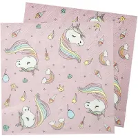 SANTEX eenhoorn thema feest servetten - 40x stuks - 33 x 33 cm - papier - unicorn themafeest - Feestservetten