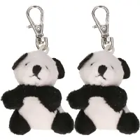 Nature Planet sleutelhanger - 10x stuks - pluche panda knuffel dier - 5 cm - tassen clips - kleine diertjes