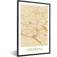 PosterMonkey Fotolijst incl. Poster - Plattegrond - Vintage - Leonberg - Kaart - Stadskaart - 80x120 cm - Posterlijst