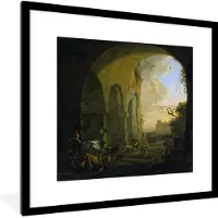 PosterMonkey Fotolijst incl. Poster - Herders met vee onder een gewelf van het Colosseum te Rome - Schilderij van Jan Asselijn - 40x40 cm - Posterlijst