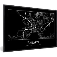 PosterMonkey Fotolijst incl. Poster - Plattegrond - Kaart - Antalya - Stadskaart - 30x20 cm - Posterlijst