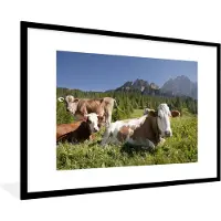 PosterMonkey Fotolijst incl. Poster - Koeien - Gras - Zwitserland - 120x80 cm - Posterlijst