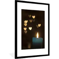 PosterMonkey Fotolijst incl. Poster - Kaars - Licht - Hart - Abstract - 60x90 cm - Posterlijst