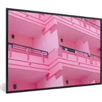 PosterMonkey Fotolijst incl. Poster - Balkon - Zomer - Roze - Architectuur - 120x80 cm - Posterlijst