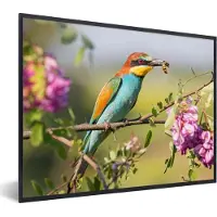 PosterMonkey Fotolijst incl. Poster - Vogel - Bijeneter - Bloemen - 80x60 cm - Posterlijst