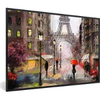 PosterMonkey Fotolijst incl. Poster - Schilderij - Parijs - Eiffeltoren - Paraplu - Olieverf - 60x40 cm - Posterlijst