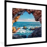 PosterMonkey Fotolijst incl. Poster - Grot - Zee - Rotsen - Natuur - 40x40 cm - Posterlijst