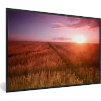 PosterMonkey Fotolijst incl. Poster - Grasveld - Zon - Avond - Landschap - 90x60 cm - Posterlijst