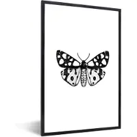 PosterMonkey Fotolijst incl. Poster Zwart Wit- Vlinder - Botanisch - Vintage - Zwart wit - 80x120 cm - Posterlijst