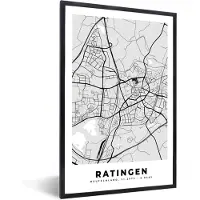 PosterMonkey Fotolijst incl. Poster - Ratingen - Kaart - Stadskaart - Duitsland - Plattegrond - 60x90 cm - Posterlijst