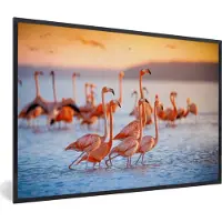 PosterMonkey Poster - Fotolijst - Flamingo - Zonsondergang - Vogel - Tropisch - Kader - 120x80 cm - Poster frame - Poster flamingo - Poster dieren - Foto in lijst - Kamer decoratie